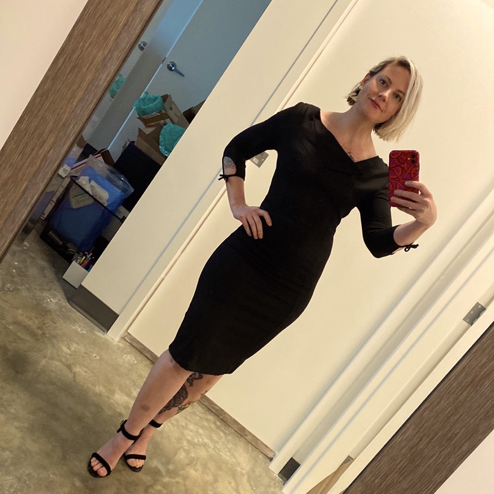 Unique Vintage© 3/4 sleeve Midi Cocktail Dress (S)